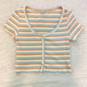 Urban outfitters stripped crop button tee | Medium